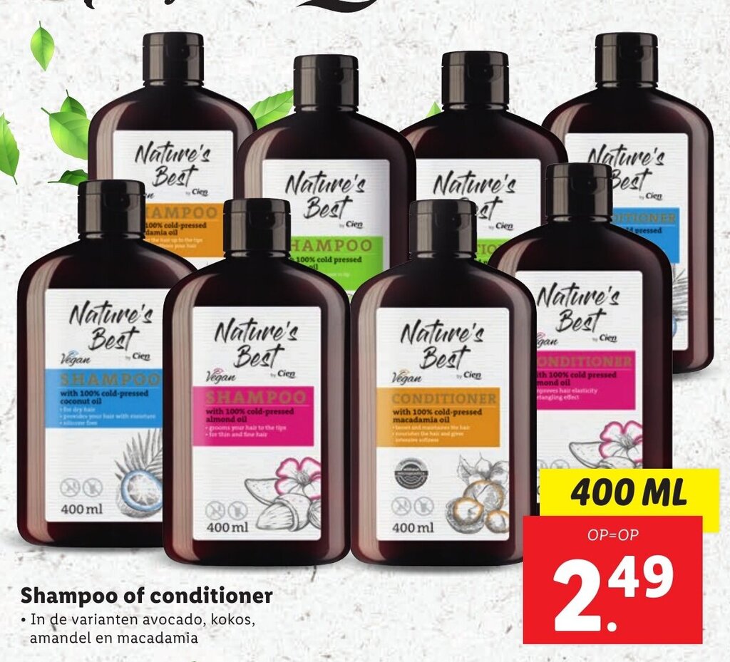 Shampoo of conditioner 400ml aanbieding bij Lidl