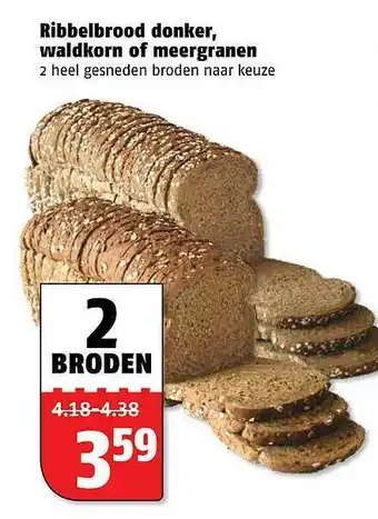 Poiesz Ribbelbrood donker, waldkorn of meergranen aanbieding