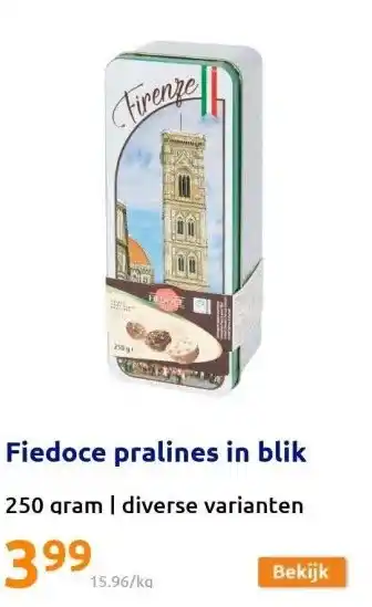 Action Fiedoce pralines in blik aanbieding