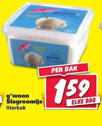 Nettorama G'woon slagroomijs literbak aanbieding