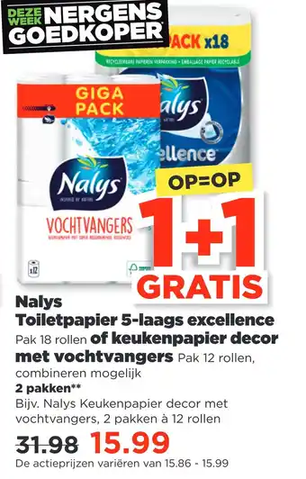 PLUS Nalys toiletpapier 5-laags excellence aanbieding