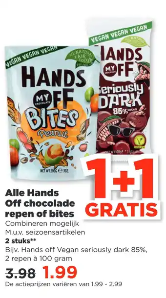 PLUS Alle hands off chocolade repen of bites aanbieding