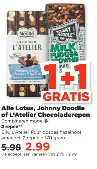 PLUS Alle lotus, johnny doodle of l'atelier chocoladerepen aanbieding