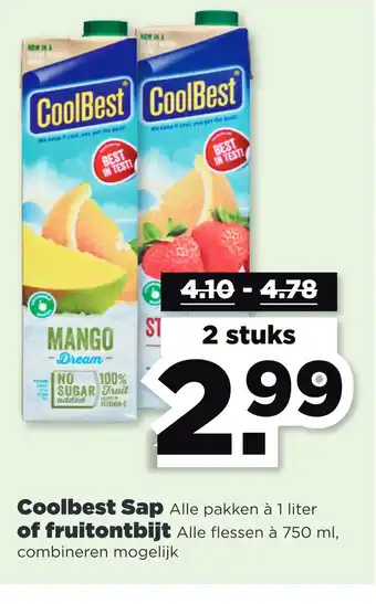 PLUS Coolbest sap of fruitontbijt aanbieding