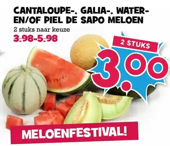 Boon`s Markt Cantaloupe-, Galia-, Water- of Piel de Sapo meloen 2st aanbieding