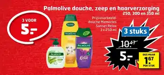 Trekpleister Palmolive douche, zeep en haarverzorging 250, 300 en 350 ml 3 stuks aanbieding