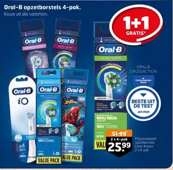 Trekpleister Oral-B opzetborstels 4-pak 1+1 Gratis aanbieding