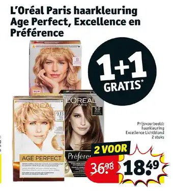 Kruidvat L'Oreal Paris haarkleuring Age Perfect, Excellence en Preference 1+1 gratis aanbieding