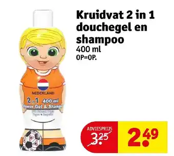 Kruidvat 2 in 1 douchegel en shampoo 400 ml aanbieding