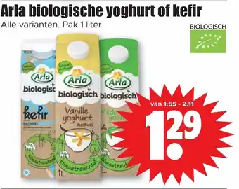 Dirk Arla biologische  yoghurt of kefir 1 liter aanbieding