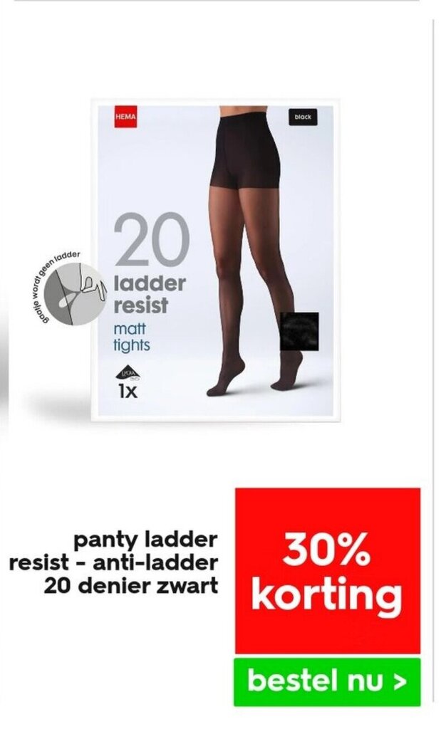 Panty ladder resisit antiladder 20 denier zwart aanbieding bij HEMA