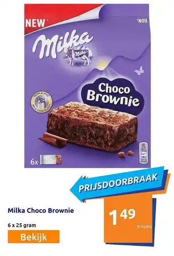 Action Milka choco brownie 6 x 25 gram aanbieding