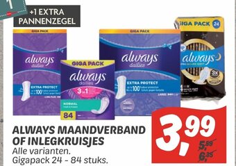 Dekamarkt Always maandverband of inlegkruisjes aanbieding