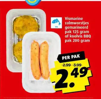 Boni Vismarine zalmworstjes gemarineerd pak 125 gram of koolvis bbq pak 200 gram aanbieding