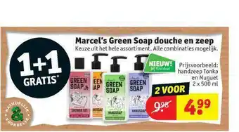 Kruidvat Marcel's green soap douche en zeep 2x500 ml aanbieding