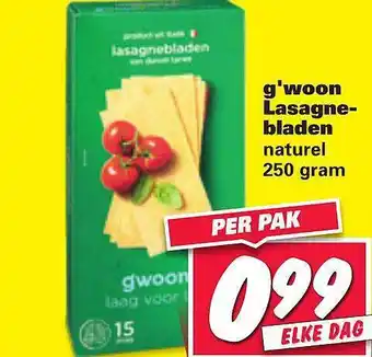 Nettorama G;woon lasagnebladen naturel 250 gram aanbieding