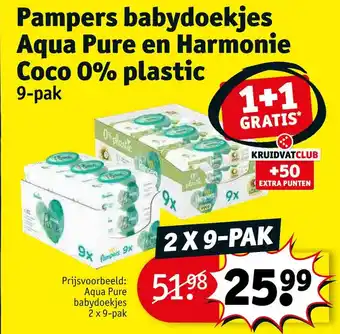 Kruidvat Pampers babydoekjes aqua pure en harmonie coco 0% plastic aanbieding