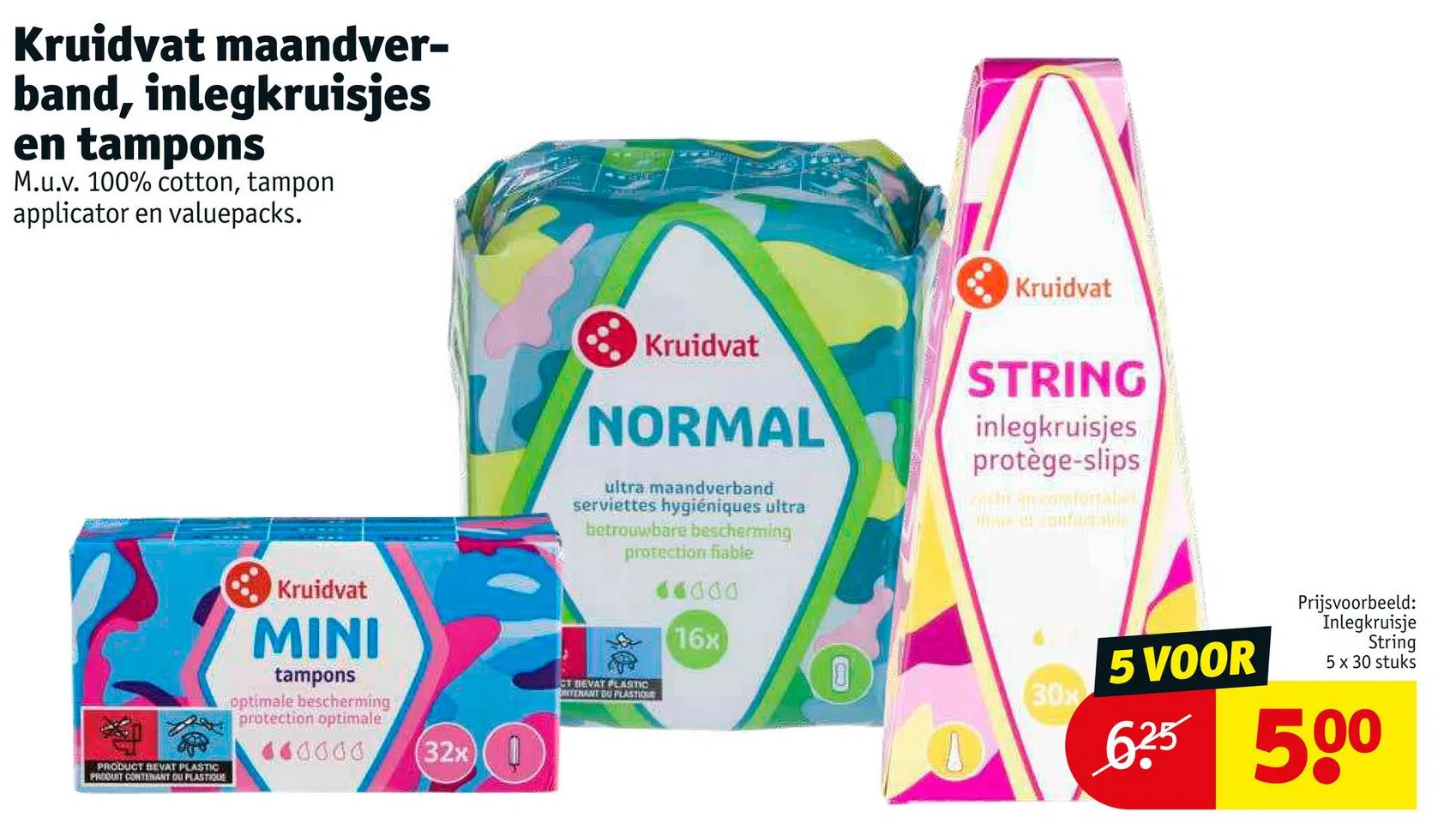 Kruidvat maandverband, inlegkruisjes en tampons aanbieding bij Kruidvat