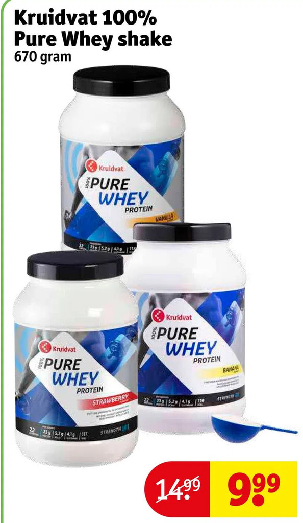 Kruidvat 100 pure whey shake aanbieding bij Kruidvat