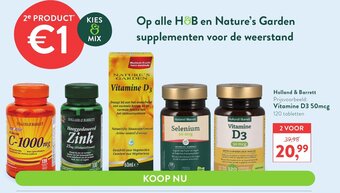 Holland & Barrett Vitamine D3 50mcg 120 tabletten aanbieding