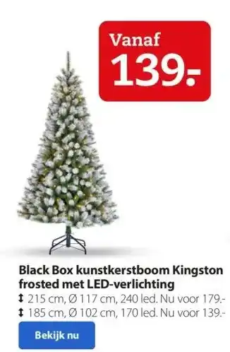 Boerenbond Black box kunstkerstboom kingston frosted met led-verlichting aanbieding