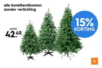 Blokker Alle kunstkerstbomen zonder verlichting 15% korting aanbieding