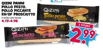 Boon`s Markt Qizini panini pollo pesto, pollo piccante en/of prosciutto aanbieding