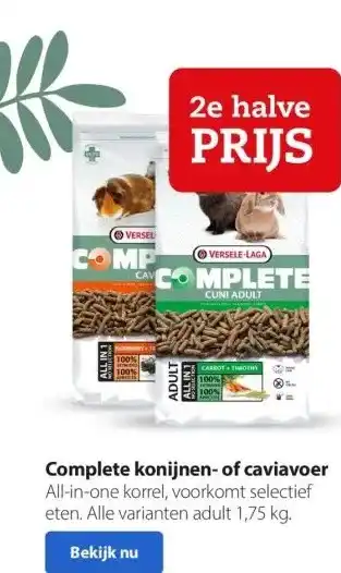 Pets Place Complete konijnen- of caviavoer all-in-one korrel, voorkomt selectief eten. alle varianten adult 1,75 kg. aanbieding