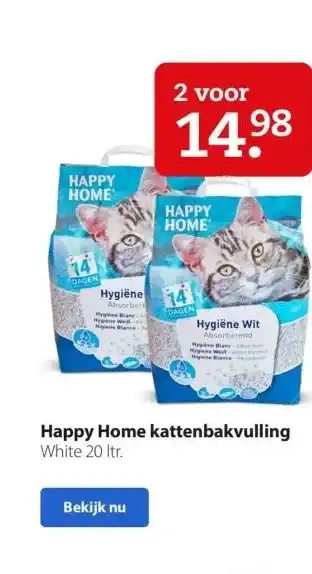 Pets Place Happy home kattenbakvulling white 20 ltr. aanbieding