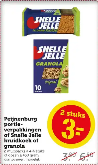 Coop Peijnenburg portie- verpakkingen of snelle jelle kruidkoek of granola aanbieding