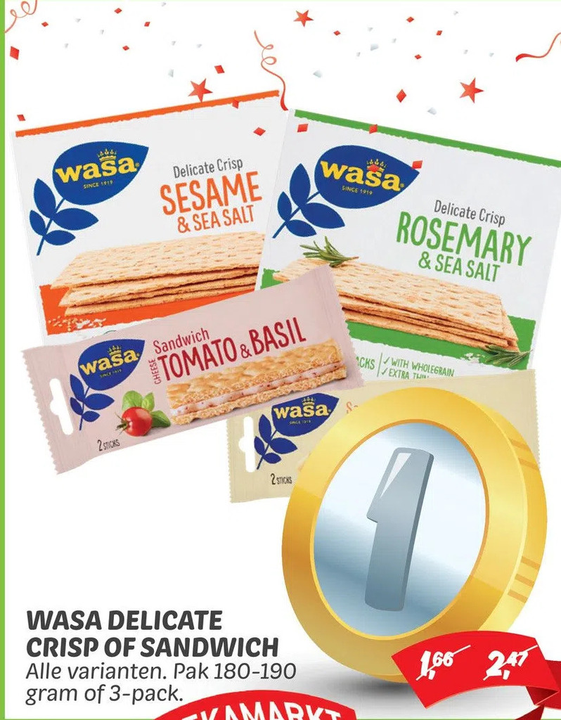 Wasa delicate crisp of sandwich aanbieding bij Dekamarkt