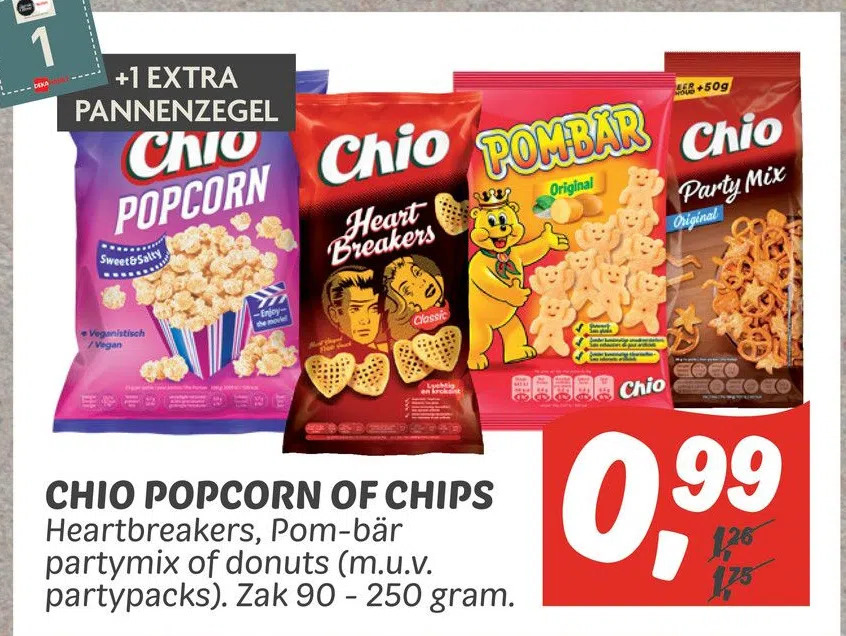 Chio popcorn of chips aanbieding bij Dekamarkt