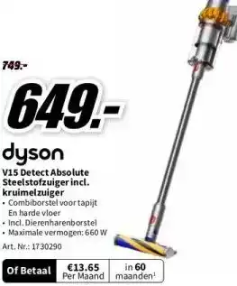 MediaMarkt Dyson v15 detect absolute steelstofzuiger incl. kruimelzuiger aanbieding