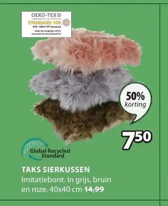 Jysk Taks sierkussen 40x40 cm aanbieding