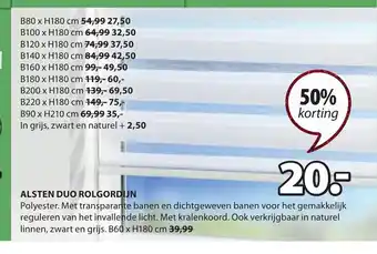 Jysk Alsten duo rolgordijn B60 x H180 cm aanbieding