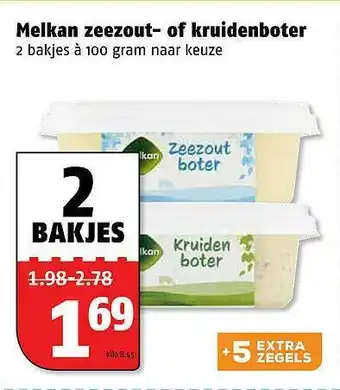 Poiesz Melkan zeezout- of kruidenboter 100 gram aanbieding