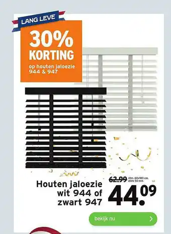 GAMMA Houten jaloezie wit 944 of zwart 947 aanbieding