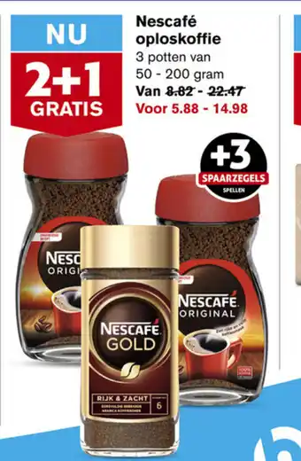 Hoogvliet Nescafe oploskoffie 50-200 gram 2+1 gratis aanbieding