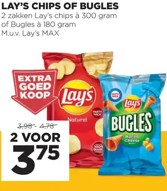 Jumbo Lay's chips of bugles 2 zakken a 300 gram aanbieding