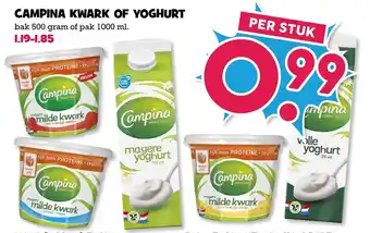 Boon`s Markt Campina kwark of youghurt 500gr/1 L aanbieding