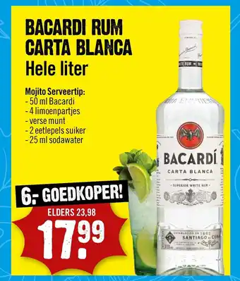 Dirck 3 Bacardi Rum Carta Blanca Hele liter aanbieding