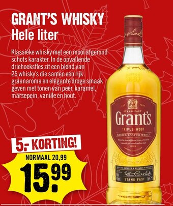 Dirck 3 Grant's Whisky Hele liter aanbieding