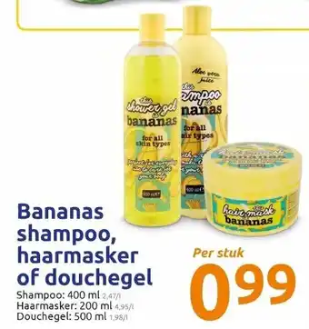 Action Bananas Shampoo 400ml, haarmasker 200ml of douchegel 500ml aanbieding
