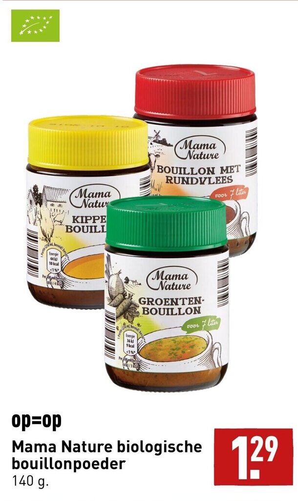 Mama Nature biologische bouillonpoeder 140 gram aanbieding bij ALDI