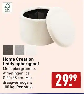 ALDI Home Creation teddy opbergpoef 50 x 38 cm aanbieding