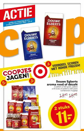 Coop Douwe Egberts aroma rood of decafe 2 stuks aanbieding