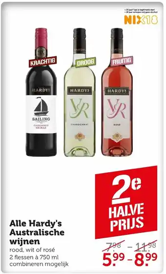 Coop Alle Hardy's Australische wijnen rood, wit of rose 2 flessen a 750 ml aanbieding