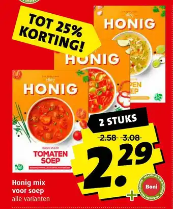 Boni Honig mix voor soep aanbieding