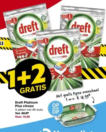 Hoogvliet Dreft platinum plus citroen 1+2 gratis aanbieding