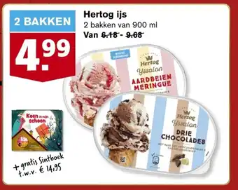 Hoogvliet Hertog ijs 900ml aanbieding